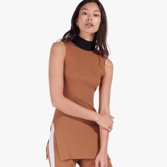 Staud Apres Cutout Color-block Ribbed-knit Turtleneck Top In Bark Multi Size XS